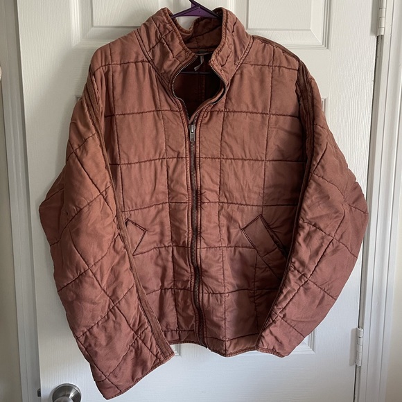 Free People Quilted Dolman Jacket in Rust Brown Size Medium - Picture 9 of 10